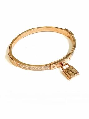 Michael Kors Rose Gold Padlock Charm Rhinestone Clasp MKJ3020 Bracelet EUC
